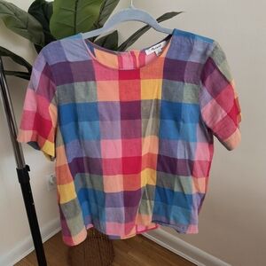 Madewell Multicolor Gingham Check Cotton Lined Blend Top Medium